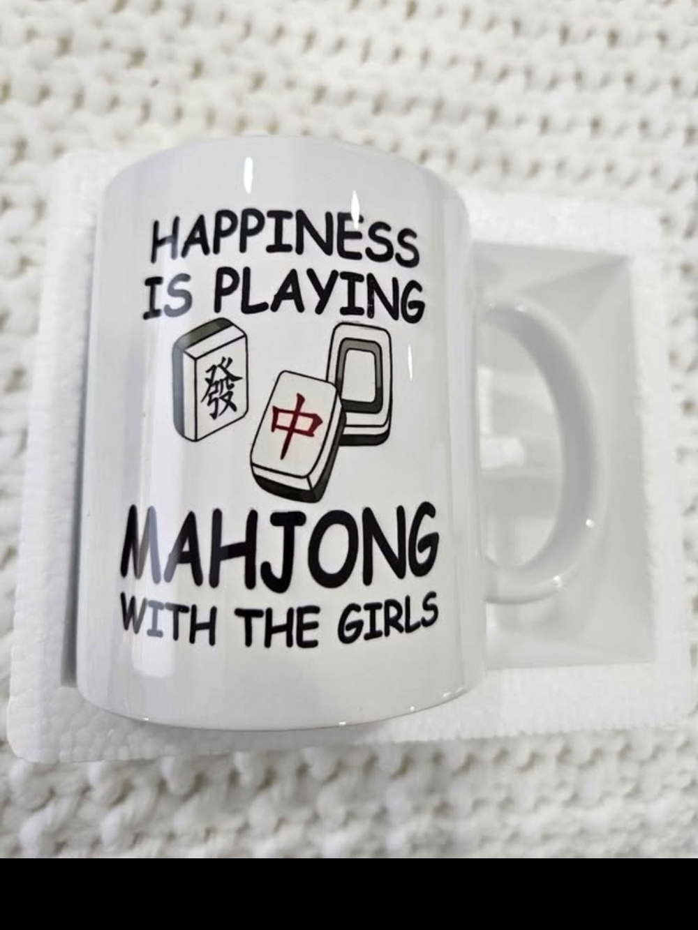 White Mahjong Mug - Happiness Is Playing Mahjong With The Girls